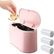 Business King Mini Desk Trash Can with Lid with 90 Pcs Trash Bag, Lint Bin 0.5 Gallon Countertop Waste Bin for Table Tiny Garbage Can for Office Bedroom (Pink)