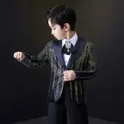Boys Kids Sequin Tuxedo Blazer Coat Jacket Costume Fancy Dress Shiny Suit Tops
