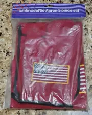 USA Flag Kitchen & BBQ Heavy Duty Set Apron Oven Mitt Potholder Embroidered Gift