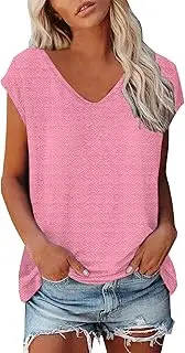 [Generic] Shirts for Women Tall Geometric Texture V Neck Short Sleeved Top Loose Tunic Top