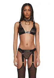 [Club Exx] Techno Fantasy Fishnet Bra Top - Black