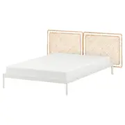 VEVELSTAD bed frame with 2 headboards, white/Tolkning rattan, Queen