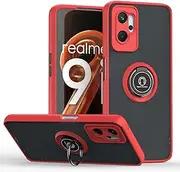 [ILING] Mobile Phone Case for Oppo A96/Oppo A76/Realme 9i, Ultra Thin Shockproof Translucent Matte Hard PC Back Case, Soft Silicone TPU Bumper Protective Case with Ring Stand (Red)