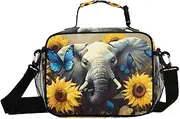 Insulated Lunch Box Elephant Sunflower Butterfly for Women Men - Ideal for Work, Picnics - Includes Adjustable Shoulder Strap