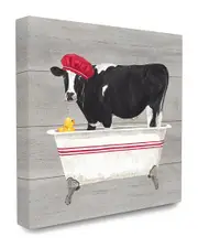 Stupell Bath Time For Cows at Tub Red Black and Grey Painting