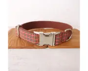 Red Brown Plaid Suede Dog Collar Collar L