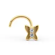 14K Yellow Gold Jeweled Curved Nose Stud With Cubic Zirconia Rare Gift For Her