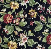 Waverly Laurel Springs Screen Print USA Fabric Black Background Approx 42" X 53"