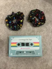 New American Girl Courtney 2 Scrunchies Paint Splatter with Mix Tape Cassette