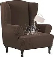 Water Repellent Wingback Chair Cover with High Stretch Jacquard Fabric, Elastic Slipcover for Armchairs(Large)