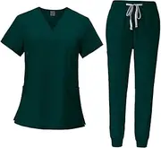 [Vaveren] Women Uniform Scrubs Set, Nursing Work Suit V Neck Scrub Top Nurse Top and Pants