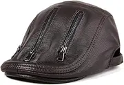 [HAMKVBPR] Men's Leather Hat Men's Single Leather Thin Section Leather Forward Cap Autumn and Winter(Dark Brown,Large)