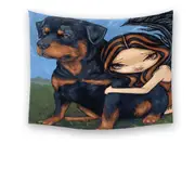 Cute Fairy with a Rottweiler Dog Tapestry