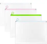 4 Pcs Clear Plastic Envelopes, A4 Letter Size Poly Zip Envelopes File Folders, Expanding Envelope Pouch Paper Storage Pencil Bags Travel Supplies, 12.99 x 9.65 Inch (Multicolour)