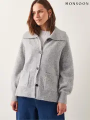 Monsoon Grey Clay Collar Cardigan (F75941) | $159
