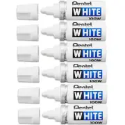 NEW 6x Pentel 100W B Permanent Marker Broad Thick Bullet Tip NIB White BULK