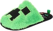 [Minecraft] Scuff Slippers for Boys, Plaid Creeper Print, Navy/Green