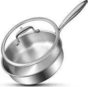 Tri-Ply Stainless Steel Frying Pan 3QT 10" Deep with Lids Skillet Induction Oven