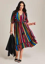 [TS] Taking Shape Natural Prism Stripe Dress Size 14 in Print, Viscose - Plus Size Women's Clothing Print