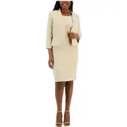 NWT Le Suit Sheath Dress | Open Front Jacket | 2 Piece Set | Size 14 plus | Tan