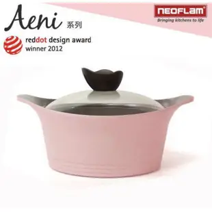 《拉拉購物》韓國 NEOFLAM Aeni系列 24cm陶瓷不沾湯鍋+玻璃鍋蓋 粉紅色 全新