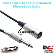 XLR 3P Male to 1/4" Unbalanced Audio Premium Microphone Cable 3Ft - 100Ft