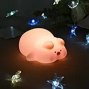 Jurliful Pig Lamp for Kids,Cute Silicone Baby Night Light,3 Lighting Modes Touch Control with 30 Minutes Timer, LED Rechargeable Bedside Touch Lamp for Baby, Children, Girls, Boys,Bedroom Decor