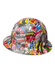 Vented New Full Brim Hard Hat Custom Hydro Dipped STICKER BOMB.