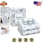 100% Organic Cotton Full Bed Sheets Set - Soft Breathable Percale, Floral Design