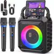 Karaoke Machine with Two Wireless Microphones, Portable Speaker with LED Lights