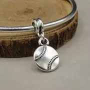 Silver Baseball Dangle Bead Charm - Baseball charm fits European Bracelets