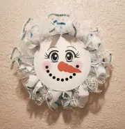 Snowman Christmas Wreath - Winter - Deco Mesh and Ribbon - Handmade