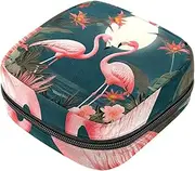 Period Bag,Sanitary Napkin Storage Bag,Floral Flamingos Jungle Moon,Tampon Holder for Purse