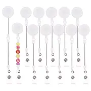 Beadable Badge Reels, 12 Pcs Retractable Clips Holder, White
