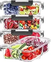 Skroam 5-Packs 36OZ Glass Airtight Food Storage Containers 3 Compartments, Glass Meal Prep Container Set with Lids for Pantry Kitchen Organizers and Storage, BPA Free Glass Lunch Boxes Bento
