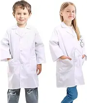 [beautyshow] Kids Lab Coats, Boys Girls White Lab Coat, Children Cotton Medical Lab Coat Doctors Coat Science Lab Coats Laboratory Coat Fancy Dress Costumes School Student Child Role Play Dress Up, S-XL