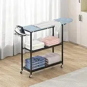 [GILLAS] Ironing Board with 2 Tier Storage Basket, Movable Ironing Board Full Size for Iron Rest & Clothes, Tabletop Ironing Boards, Ironing Stand Iron Boards Ironing Table Rustic Blue