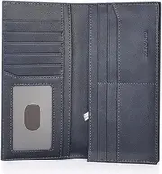 [VANNANBA] Mens Bifold Long Wallet RFID Blocking Checkbook Wallets,Italian Leather Slim Card Holder for Men with Gift Box, Dark Blue, Classic