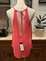 New Roxy Size Small Strappy Swing Tank Top Perfect Pitch Coral Open Back Tie