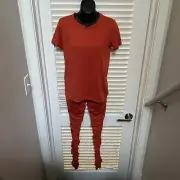 Womens's two piece outfit Stacked Pants Set Color Rust Size Medium