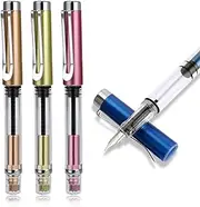 Bewudy 4 Pcs Refillable Fountain Pen Transparent Caligraphy Pens for Writing Upgrated Fine Nib Piston Filling Fountain Pen