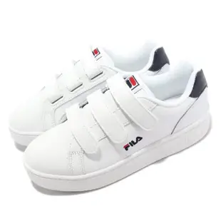 【FILA】休閒鞋 Court Deluxe 女鞋 白 深藍 厚底 增高 魔鬼氈 低筒 皮革(4C302X123)