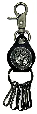LEATHER KEYCHAIN WITH SPRING SCISSOR CLIP KEYRING