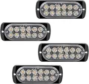 4 PCS 12-LED Amber LED Strobe Lights, Super Bright Waterproof 12V-24V Ultra Slim Grill Lights for SUV Vehicle Truck Heavy Duty.