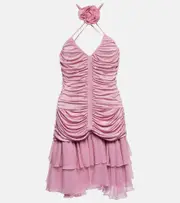 [Blumarine] Blumarine Rose ruched halterneck jersey minidress AU 12 purple