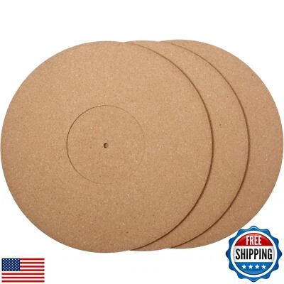 3 Pieces Cork Turntable Mats in 12 Inch x 3 mm Recessed Turntable Platter Cor