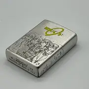 フィリア Bocchi the Rokku! Collector's Item Zippo (Cable Tie) - Silver Satin Antique Three Sided Etching - Brass Mechanical Lighter - 2.2 x 1.5 x 0.5 inches