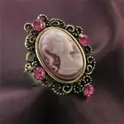 Antique Gold Vintage Style Cameo Ring Pink Crystal Stone Lady Size Adjustable o9