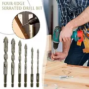 Four-Flute Sawtooth Eccentric Drill Bit Set for Tile, Concrete, and Glass, Dry Drilling Cross Head Bits for Precise Punching, Multi-Material Hole Saw Kit