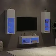 TV Stands White for Living Room, Modern Wall Mounted Entertainment Center, Shelf Cabinets, LED Storage, Furniture Set, Media Cabinet